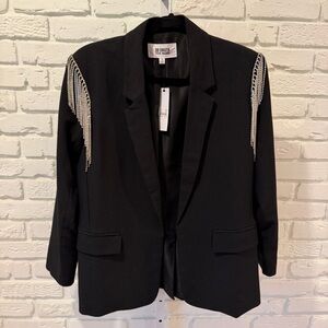 BB Dakota x Steve Madden Black Blazer Rhinestone Fringe Shoulders – Size S (NWT)